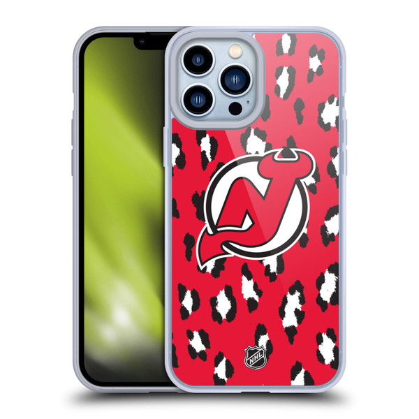 NHL New Jersey Devils Leopard Patten Soft Gel Case for Apple iPhone 13 Pro Max