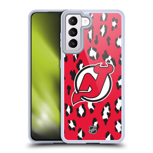 NHL New Jersey Devils Leopard Pattern Soft Gel Case for Samsung Galaxy S21 5G