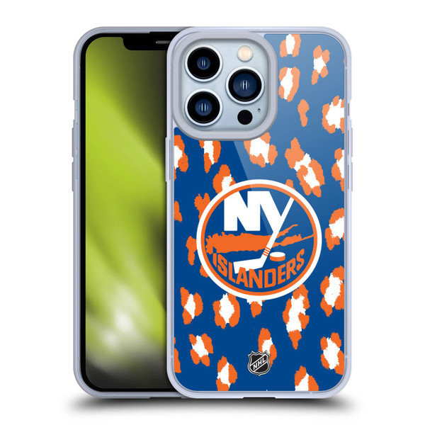 NHL New York Islanders Leopard Pattern Soft Gel Case for Apple iPhone 13 Pro