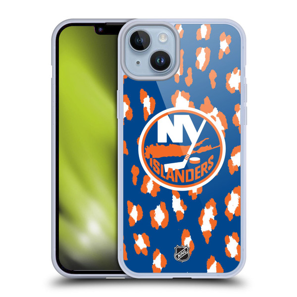 NHL New York Islanders Leopard Pattern Soft Gel Case for Apple iPhone 14 Plus