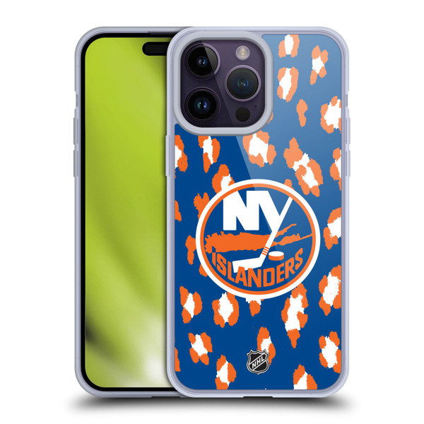 NHL New York Islanders Leopard Pattern Soft Gel Case for Apple iPhone 14 Pro Max
