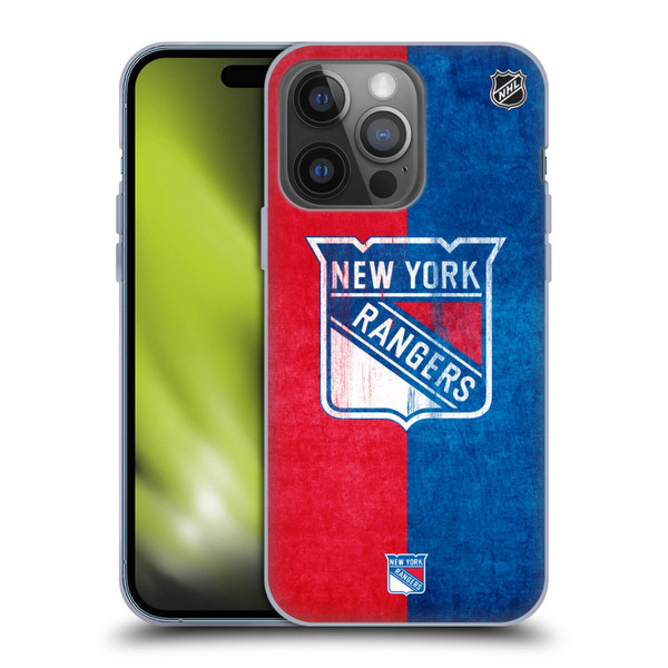 NHL New York Rangers Half Distressed Soft Gel Case for Apple iPhone 14 Pro