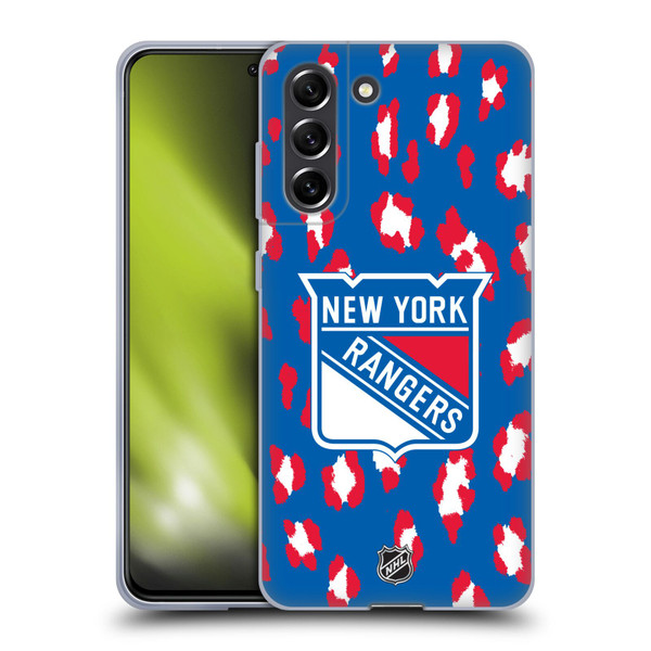 NHL New York Rangers Leopard Pattern Soft Gel Case for Samsung Galaxy S21 FE 5G