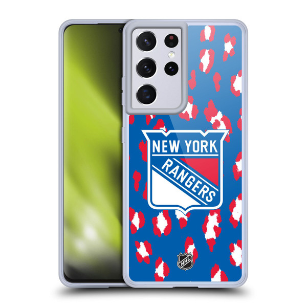 NHL New York Rangers Leopard Patten Soft Gel Case for Samsung Galaxy S21 Ultra 5G