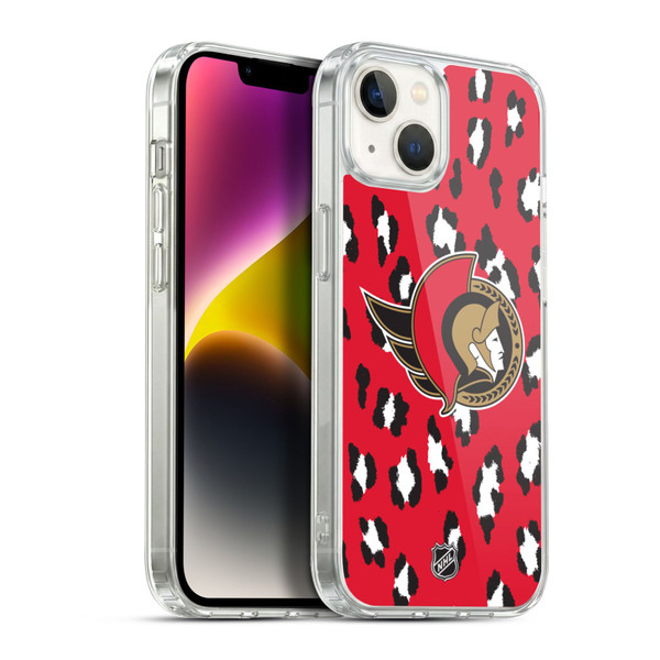 NHL Ottawa Senators Leopard Pattern Soft Gel Case for Apple iPhone 14 Plus & MagSafe