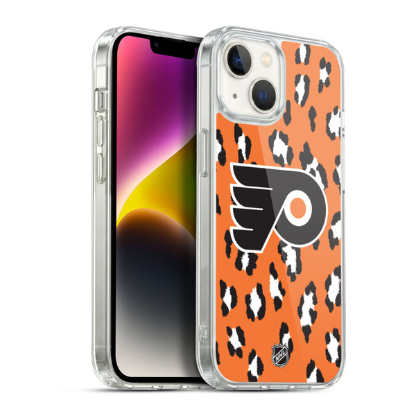 NHL Philadelphia Flyers Leopard Pattern Soft Gel Case for Apple iPhone 14