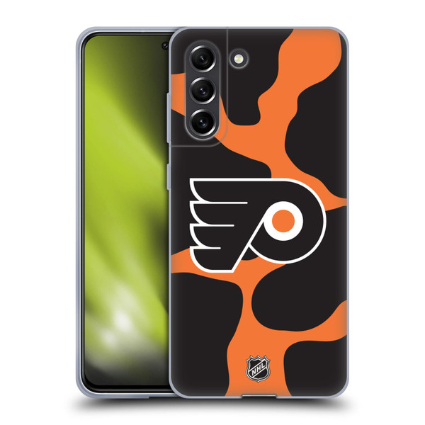 NHL Philadelphia Flyers Cow Pattern Soft Gel Case for Samsung Galaxy S21 FE 5G