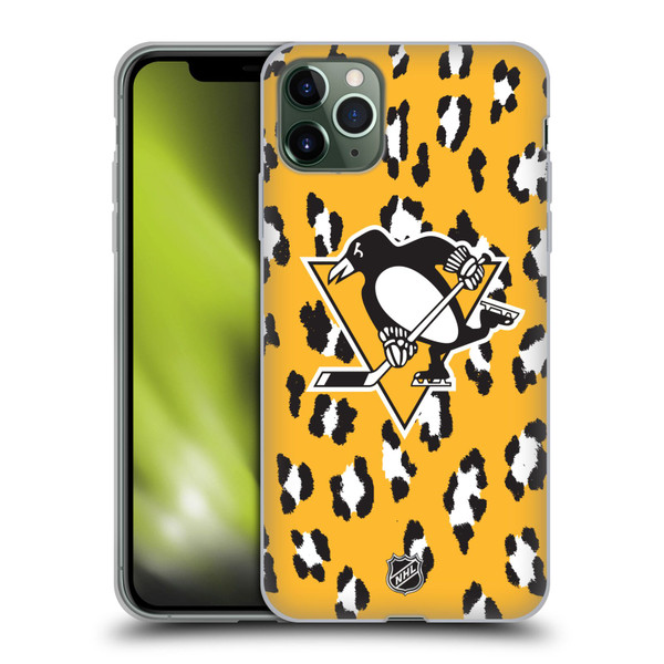 NHL Pittsburgh Penguins Leopard Pattern Soft Gel Case for Apple iPhone 11 Pro Max