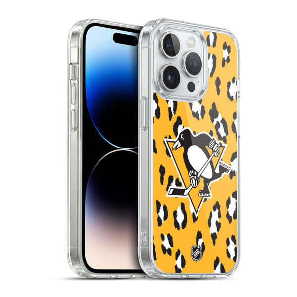 NHL Pittsburgh Penguins Leopard Pattern Soft Gel Case for Apple iPhone 13 Pro & MagSafe