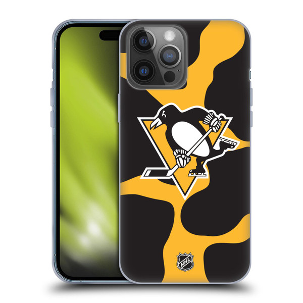 NHL Pittsburgh Penguins Cow Pattern Soft Gel Case for Apple iPhone 14 Pro Max