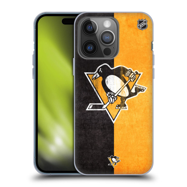 NHL Pittsburgh Penguins Half Distressed Soft Gel Case for Apple iPhone 14 Pro