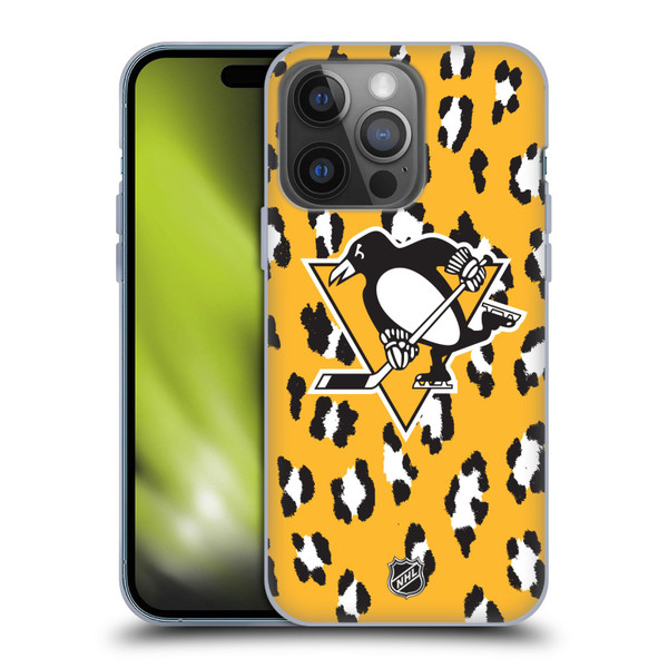 NHL Pittsburgh Penguins Leopard Pattern Soft Gel Case for Apple iPhone 14 Pro