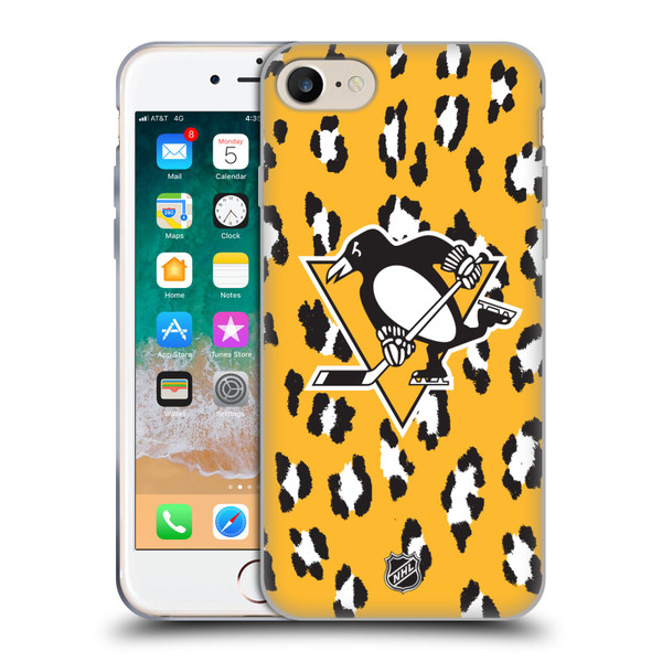NHL Pittsburgh Penguins Leopard Pattern Soft Gel Case for Apple iPhone 7 / 8 / SE 2020 & 2022
