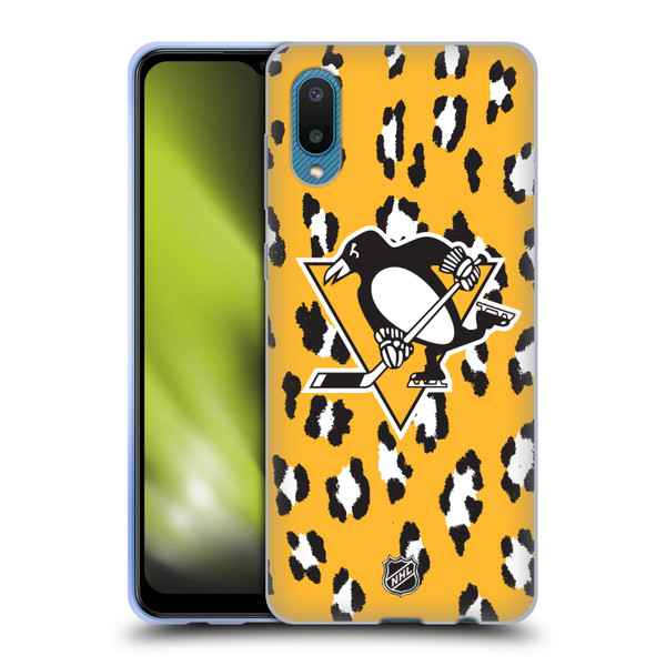 NHL Pittsburgh Penguins Leopard Pattern Soft Gel Case for Samsung Galaxy A02/M02 (2021)