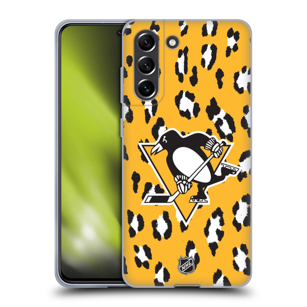 NHL Pittsburgh Penguins Leopard Pattern Soft Gel Case for Samsung Galaxy S21 FE 5G