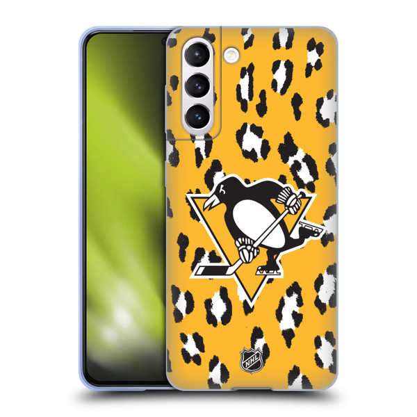 NHL Pittsburgh Penguins Leopard Pattern Soft Gel Case for Samsung Galaxy S21 5G