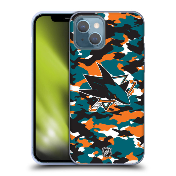 NHL San Jose Sharks Camouflage Soft Gel Case for Apple iPhone 13