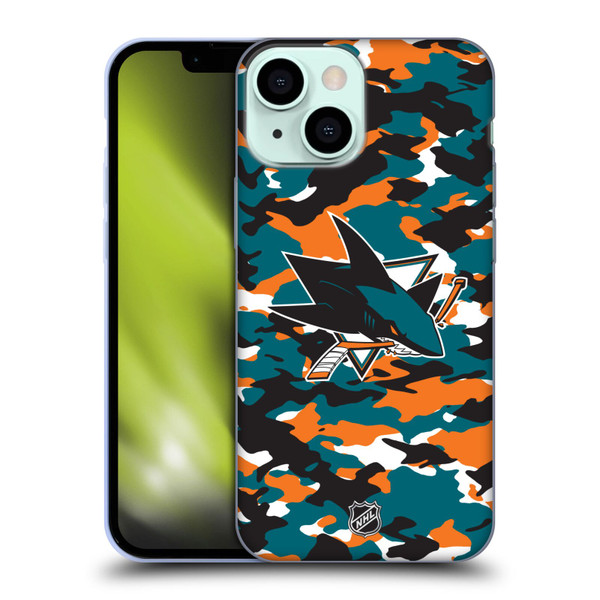 NHL San Jose Sharks Camouflage Soft Gel Case for Apple iPhone 13 Mini