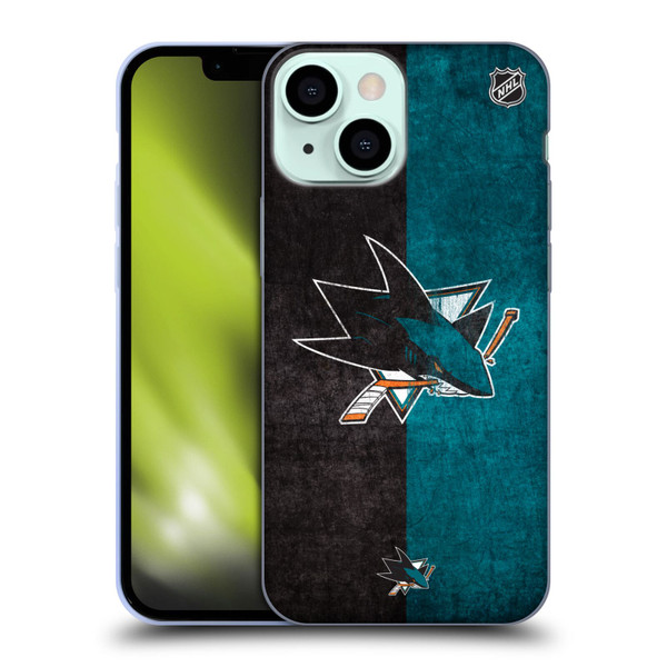 NHL San Jose Sharks Half Distressed Soft Gel Case for Apple iPhone 13 Mini
