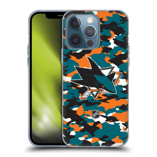 NHL San Jose Sharks Camouflage Soft Gel Case for Apple iPhone 13 Pro