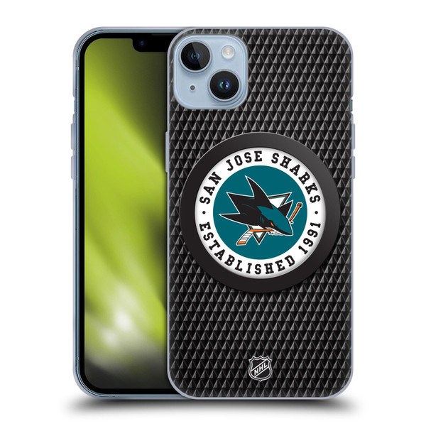 NHL San Jose Sharks Puck Texture Soft Gel Case for Apple iPhone 14 Plus