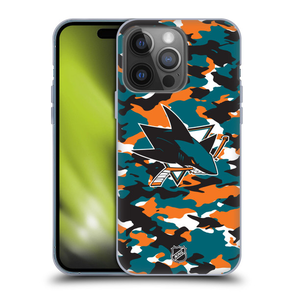 NHL San Jose Sharks Camouflage Soft Gel Case for Apple iPhone 14 Pro
