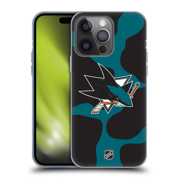 NHL San Jose Sharks Cow Pattern Soft Gel Case for Apple iPhone 14 Pro