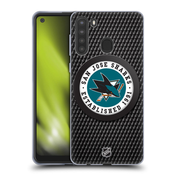 NHL San Jose Sharks Puck Texture Soft Gel Case for Samsung Galaxy A21 (2020)