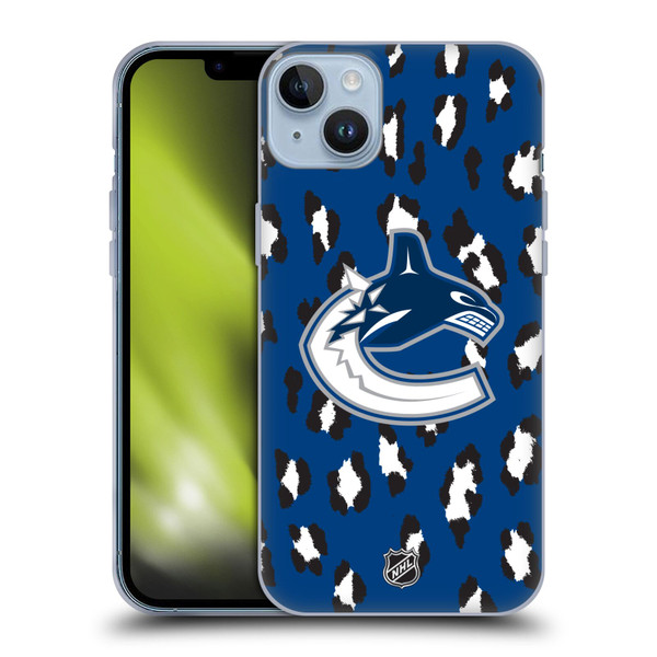 NHL Vancouver Canucks Leopard Pattern Soft Gel Case for Apple iPhone 14 Plus