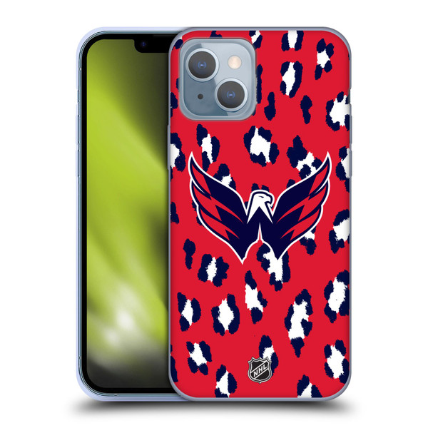 NHL Washington Capitals Leopard Pattern Soft Gel Case for Apple iPhone 14
