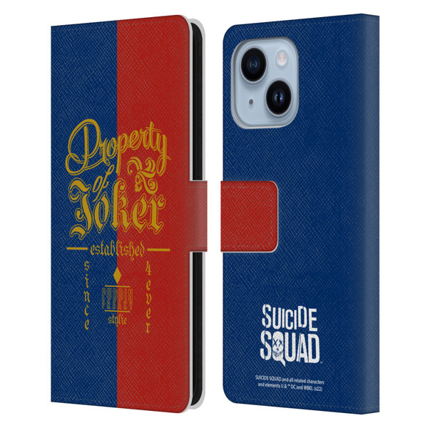 Suicide Squad 2016 Graphics Property Of Joker Leather Book Wallet Case Cover For Apple iPhone 14 Plus