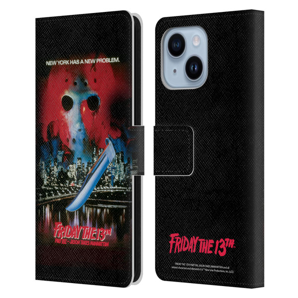 Friday the 13th Part VIII Jason Takes Manhattan Graphics Key Art Leather Book Wallet Case Cover For Apple iPhone 14 Plus