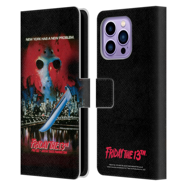 Friday the 13th Part VIII Jason Takes Manhattan Graphics Key Art Leather Book Wallet Case Cover For Apple iPhone 14 Pro Max