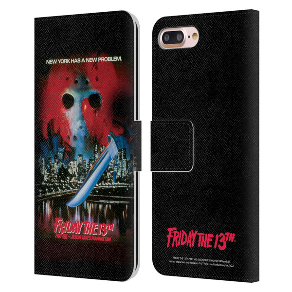 Friday the 13th Part VIII Jason Takes Manhattan Graphics Key Art Leather Book Wallet Case Cover For Apple iPhone 7 Plus / iPhone 8 Plus