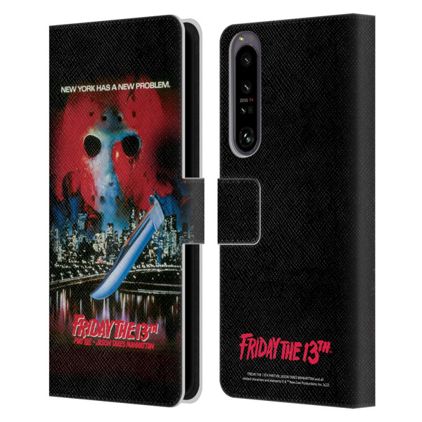 Friday the 13th Part VIII Jason Takes Manhattan Graphics Key Art Leather Book Wallet Case Cover For Sony Xperia 1 IV