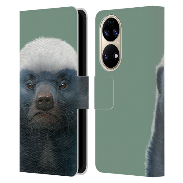 Vincent Hie Animals Honey Badger Leather Book Wallet Case Cover For Huawei P50