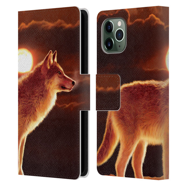 Vincent Hie Animals Sunset Wolf Leather Book Wallet Case Cover For Apple iPhone 11 Pro