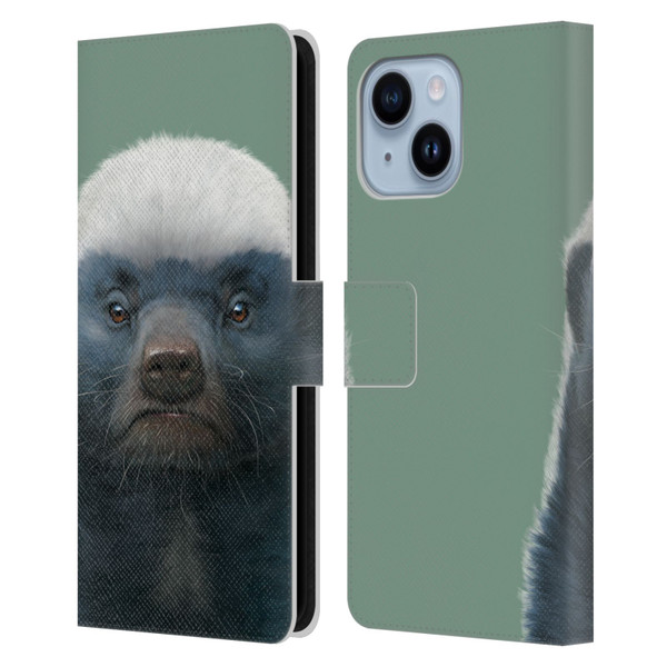 Vincent Hie Animals Honey Badger Leather Book Wallet Case Cover For Apple iPhone 14 Plus