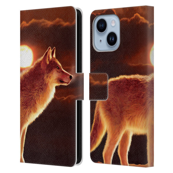 Vincent Hie Animals Sunset Wolf Leather Book Wallet Case Cover For Apple iPhone 14 Plus