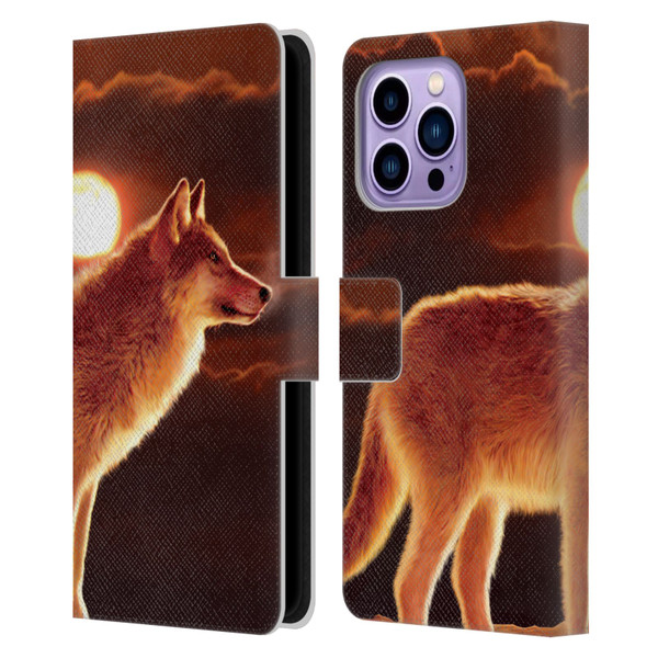 Vincent Hie Animals Sunset Wolf Leather Book Wallet Case Cover For Apple iPhone 14 Pro Max
