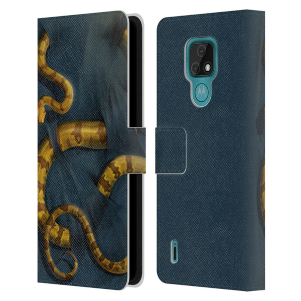 Vincent Hie Animals Snake Leather Book Wallet Case Cover For Motorola Moto E7