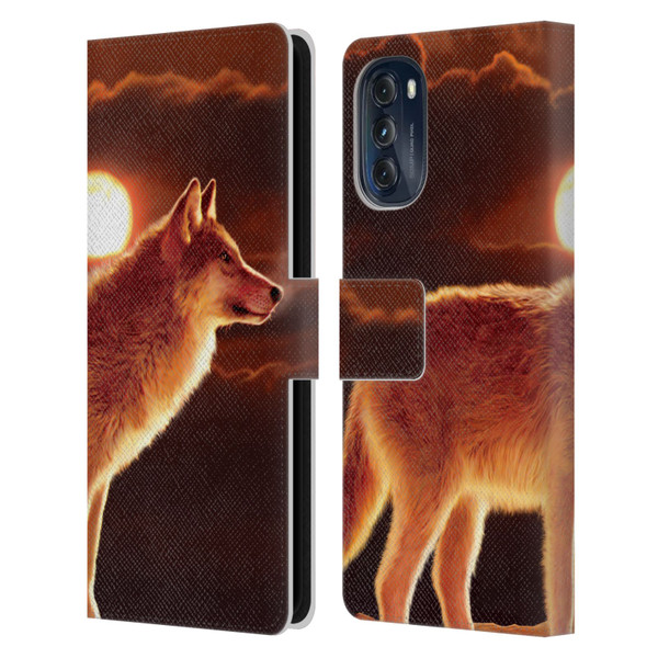 Vincent Hie Animals Sunset Wolf Leather Book Wallet Case Cover For Motorola Moto G (2022)