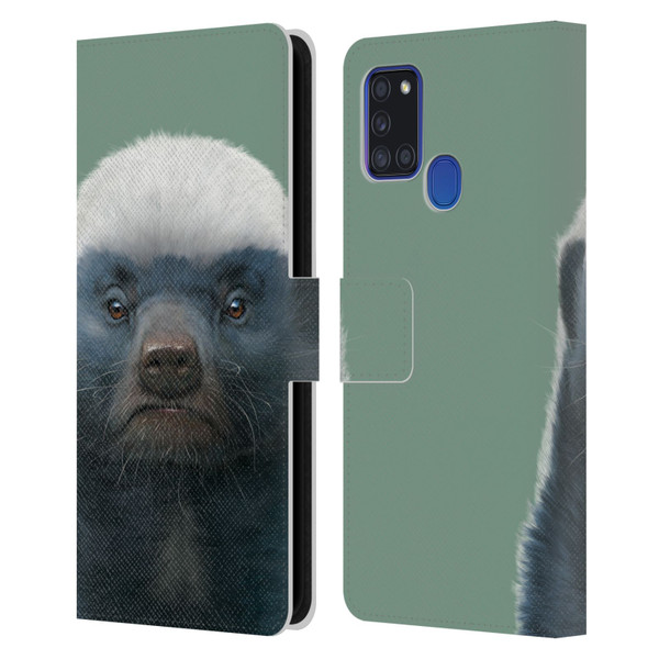 Vincent Hie Animals Honey Badger Leather Book Wallet Case Cover For Samsung Galaxy A21s (2020)