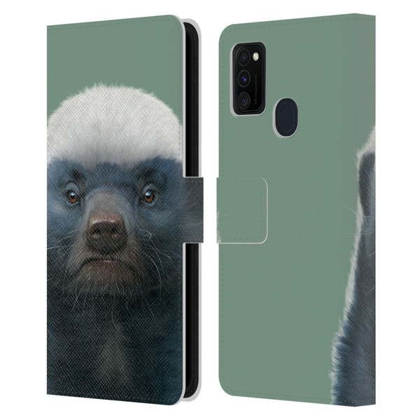 Vincent Hie Animals Honey Badger Leather Book Wallet Case Cover For Samsung Galaxy M30s (2019)/M21 (2020)