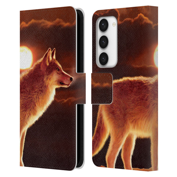 Vincent Hie Animals Sunset Wolf Leather Book Wallet Case Cover For Samsung Galaxy S23 5G