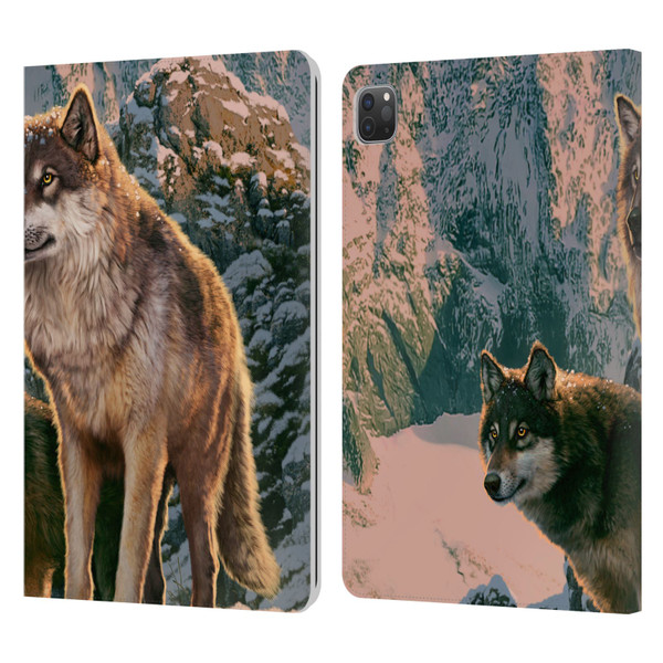 Vincent Hie Canidae Wolf Couple Leather Book Wallet Case Cover For Apple iPad Pro 11 2020 / 2021 / 2022