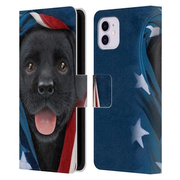 Vincent Hie Canidae Patriotic Black Lab Leather Book Wallet Case Cover For Apple iPhone 11