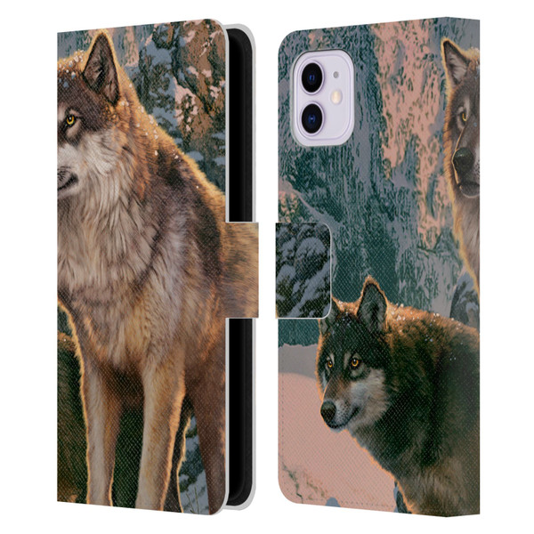 Vincent Hie Canidae Wolf Couple Leather Book Wallet Case Cover For Apple iPhone 11