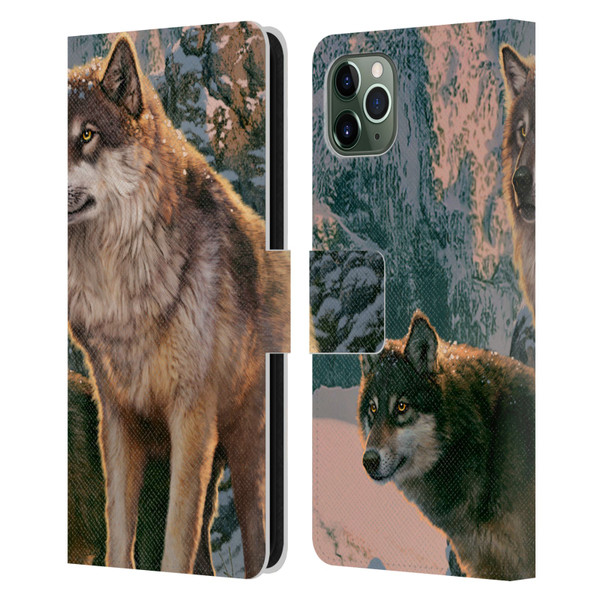 Vincent Hie Canidae Wolf Couple Leather Book Wallet Case Cover For Apple iPhone 11 Pro Max