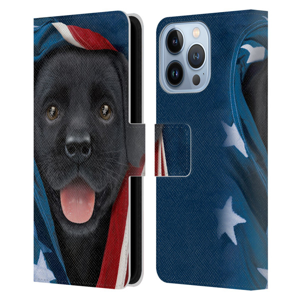 Vincent Hie Canidae Patriotic Black Lab Leather Book Wallet Case Cover For Apple iPhone 13 Pro